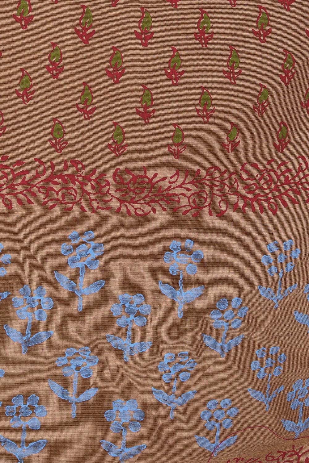 Image of Brown Big Buta With Buti Jaal Handblock Printed Saree